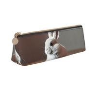 zkyfll cry white rabbit print personalized Pencil Case Leather Pencil Pouch Stationery Organizer Makeup Bag