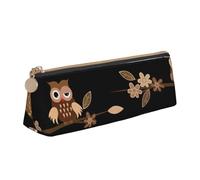 zkyfll Cute Brown Cartoon Owls print personalized Pencil Case Leather Pencil Pouch Stationery Organizer Makeup Bag