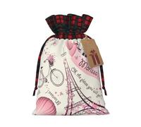 zkyfll Dog and Paris Towe print Christmas Drawstring Gift Bags Xmas Holiday Party Candy Presents bag,8.3 x 11.8 in