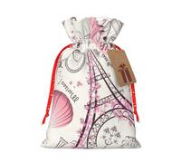 zkyfll Dog and Paris Towe print Christmas Drawstring Gift Bags Xmas Holiday Party Favor Candy Treats Presents