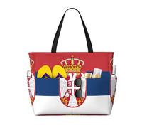 zkyfll Flag of Serbia print Large Waterproof Beach Bag for Women Tote Bag for Travel Vacation fun Travel Bag