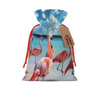 Zkyfll Flock of Pink Flamingos on The Beach Christmas Drawstring Gifts Bags Xmas Gifts Bags birthdays Party gifts-wrapping