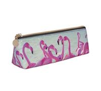 zkyfll Flock of Pink Flamingos on The Beach print personalized Pencil Case Leather Pencil Pouch Stationery Organizer Makeup Bag