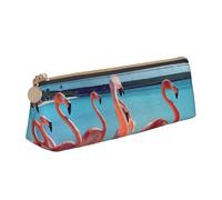 zkyfll Flock of Pink Flamingos on The Beach print personalized Pencil Case Leather Pencil Pouch Stationery Organizer Makeup Bag