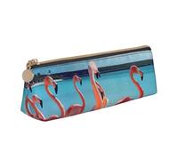 zkyfll Flock of Pink Flamingos on The Beach print personalized Pencil Case Leather Pencil Pouch Stationery Organizer Makeup Bag