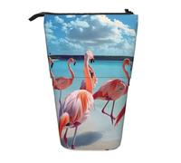 zkyfll Flock of Pink Flamingos on The Beach print Upright Pencil Case, Telescopic Pencil Holder, Cute Pencil Bag, Pencli Organizer