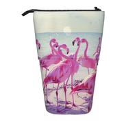 zkyfll Flock of Pink Flamingos on The Beach print Upright Pencil Case, Telescopic Pencil Holder, Cute Pencil Bag, Pencli Organizer
