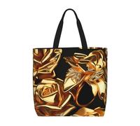 zkyfll Gold Rose pattern print Tote Bag for Women Reusable Shopping Bag Large Beach Bag Travel Vacation Work