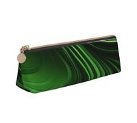 zkyfll Green Curve Texture print personalized Pencil Case Leather Pencil Pouch Stationery Organizer Makeup Bag