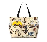 zkyfll Hairy Ferret print Large Waterproof Beach Bag for Women Tote Bag for Travel Vacation fun Travel Bag