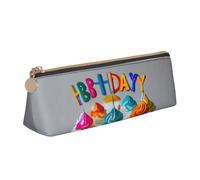 zkyfll Happy Birthday Cake print personalized Pencil Case Leather Pencil Pouch Stationery Organizer Makeup Bag