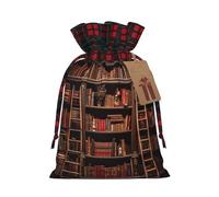 zkyfll Library Bookshelf print Christmas Drawstring Gift Bags Xmas Holiday Party Candy Presents bag,8.3 x 11.8 in