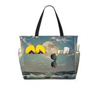 zkyfll Moon and Sea print Large Waterproof Beach Bag for Women Tote Bag for Travel Vacation fun Travel Bag