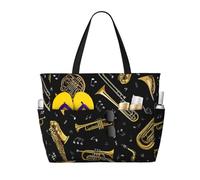 zkyfll Musical Instruments print Large Waterproof Beach Bag for Women Tote Bag for Travel Vacation fun Travel Bag