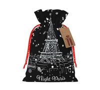 zkyfll Night Paris Eiffel Tower print Christmas Drawstring Gift Bags Xmas Holiday Party Favor Candy Treats Presents