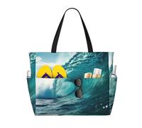 zkyfll Ocean Green Wave Surf print Large Waterproof Beach Bag for Women Tote Bag for Travel Vacation fun Travel Bag