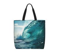 zkyfll Ocean Green Wave Surf print Tote Bag for Women Reusable Shopping Bag Large Beach Bag Travel Vacation Work