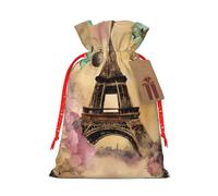 zkyfll Paris Eiffel Tower print Christmas Drawstring Gift Bags Xmas Holiday Party Favor Candy Treats Presents
