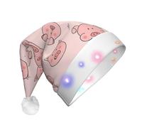 zkyfll Pink cute pig print Christmas Santa Hat Plush Light Up Funny Christmas Hat For Adult,Christmas Party