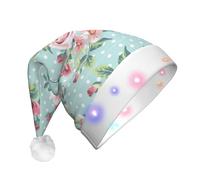 zkyfll Pink Rose Flowers print Christmas Santa Hat Plush Light Up Funny Christmas Hat For Adult,Christmas Party