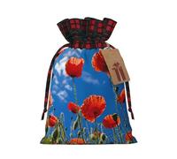 zkyfll Poppies on Blue Sky print Christmas Drawstring Gift Bags Xmas Holiday Party Candy Presents bag,8.3 x 11.8 in
