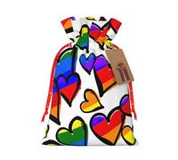 zkyfll Rainbow Colored Gay Pride Hearts print Christmas Drawstring Gift Bags Xmas Holiday Party Favor Candy Treats Presents