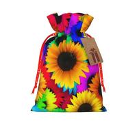 zkyfll Rainbow Sunflower print Christmas Drawstring Gift Bags Xmas Holiday Party Favor Candy Treats Presents