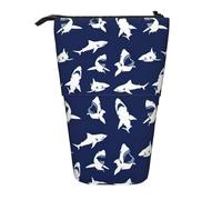 zkyfll Shark Pattern with Various Gestures print Upright Pencil Case, Telescopic Pencil Holder, Cute Pencil Bag, Pencli Organizer