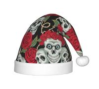 zkyfll Skull and Red Rose print Christmas Santa Hat small size, Christmas gifts Plush Funny Christmas Hat,party