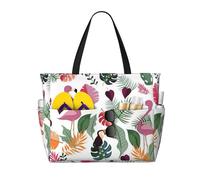 zkyfll Sloth in Pink Tropical Jungle print Large Waterproof Beach Bag for Women Tote Bag for Travel Vacation fun Travel Bag