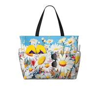 zkyfll Summer Floral Daisies Flower print Large Waterproof Beach Bag for Women Tote Bag for Travel Vacation fun Travel Bag