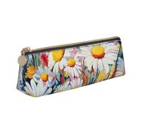 zkyfll Summer Floral Daisies Flower print personalized Pencil Case Leather Pencil Pouch Stationery Organizer Makeup Bag