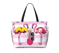 zkyfll Summer Tropical Flamingo and Pineapple print Large Waterproof Beach Bag for Women Tote Bag for Travel Vacation fun Travel Bag