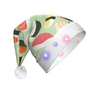 zkyfll Sushi Food Pattern print Christmas Santa Hat Plush Light Up Funny Christmas Hat For Adult,Christmas Party