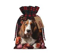 zkyfll Sweet Basset Hound Florals print Christmas Drawstring Gifts Bags Color matching gifts bag birthdays gifts-wrapping