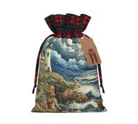 zkyfll The Seaside Lighthouse print Christmas Drawstring Gift Bags Xmas Holiday Party Candy Presents bag,4.7 x 6.9 in