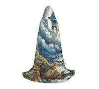 zkyfll The Seaside Lighthouse Print Small size Hooded Cloak Halloween Costume,Halloween Cosplay Witch,Robe Cape