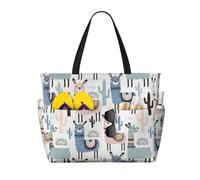 zkyfll Tropical Cactus Animal Lama print Large Waterproof Beach Bag for Women Tote Bag for Travel Vacation fun Travel Bag