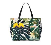 zkyfll Tropical Summer Hawaiian Flower Palm Leaves print Large Waterproof Beach Bag for Women Tote Bag for Travel Vacation fun Travel Bag