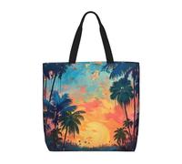 zkyfll Tropical Sunset print Tote Bag for Women Reusable Shopping Bag Large Beach Bag Travel Vacation Work