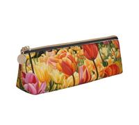 zkyfll Tulip Garden print personalized Pencil Case Leather Pencil Pouch Stationery Organizer Makeup Bag