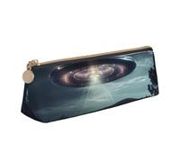 zkyfll UFO at night print personalized Pencil Case Leather Pencil Pouch Stationery Organizer Makeup Bag