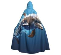 zkyfll Unique 3D Animal dolphin Print Women Men Adults Length Hooded Cloak Cape with Hooded Halloween Cosplay Costumes
