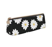 zkyfll White Daisy 2 print personalized Pencil Case Leather Pencil Pouch Stationery Organizer Makeup Bag