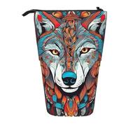 zkyfll wolf motifs colorful draw04 print Upright Pencil Case, Telescopic Pencil Holder, Cute Pencil Bag, Pencli Organizer