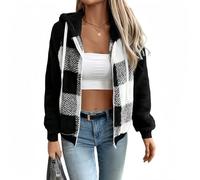 ZKYUCH Autumn And Winter Temperament Plaid Loose Casual Long Sleeved Hooded Cardigan Zipper Jacket,Color1,L