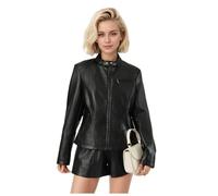 ZKYUCH Autumn Women's Fashionable Versatile Washed Leather Slim Commuting PU Leather Jacket,Color1,L