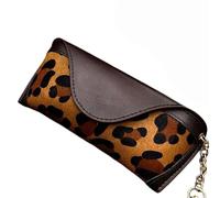 ZKYUCH Leopard Print & Black Genuine Leather Sunglasses Case, Portable Eyeglass Pouch with Gold Chain, Protective Glasses Holder for Women Men, Fashionable Eyewear Storage Bag,Color1