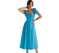 ZKYUCH Puff Short Sleeve Corset Midi Dress Square Neck Bustier A-Line Summer Party Sundress With Side Slit,Color5,L