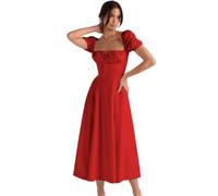 ZKYUCH Puff Short Sleeve Corset Midi Dress Square Neck Bustier A-Line Summer Party Sundress With Side Slit,Color1,M